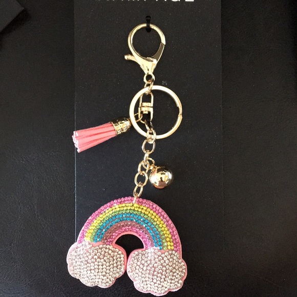 Glitzy Rainbow & Tassel Key Fob Ring Heavy Duty - Picture 1 of 1